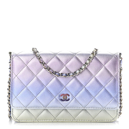 Chanel Gradient Metallic Calfskin Quilted Wallet On Chain WOC Silver Blue Yellow Purple 1 of 12
