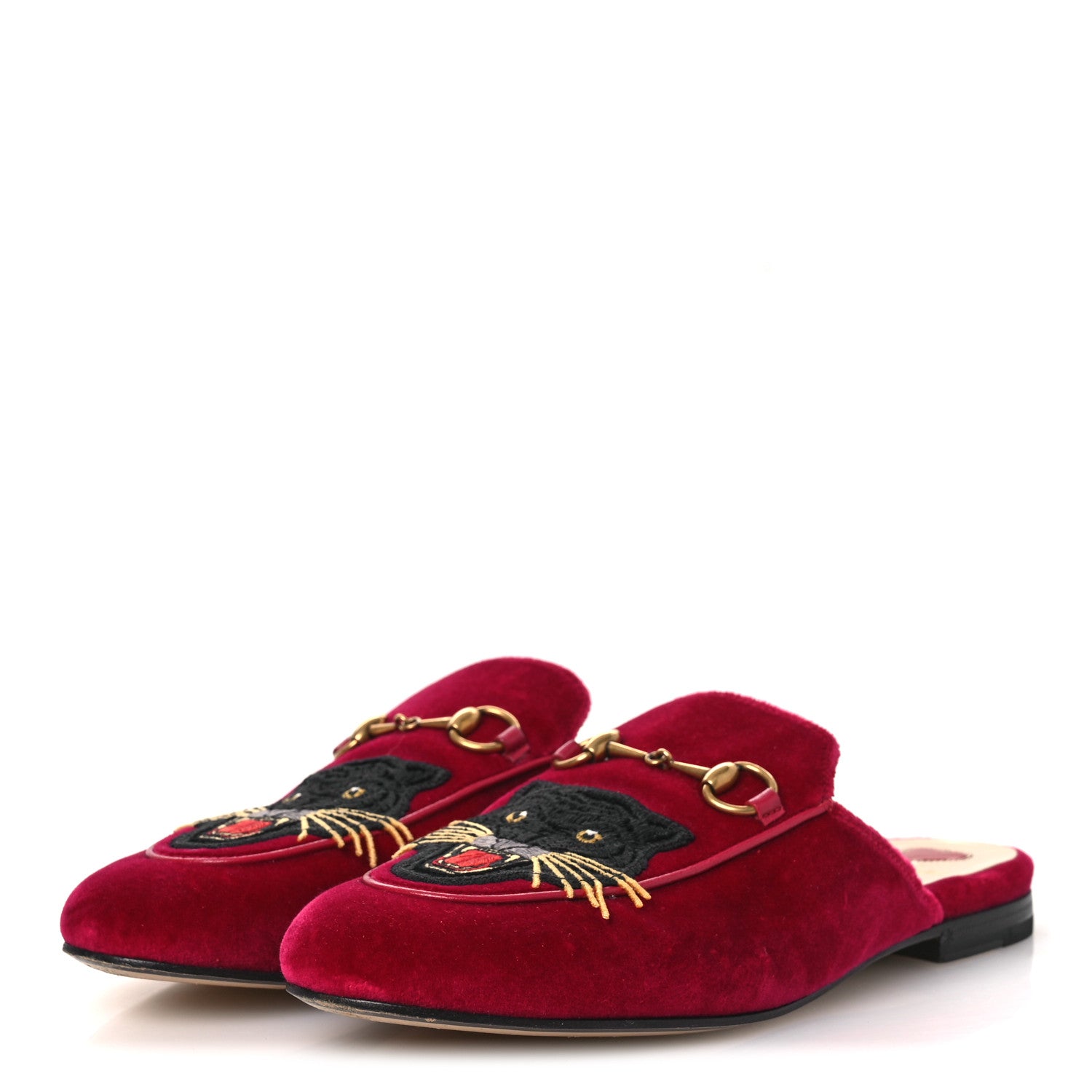 Gucci Velvet Panther Embroidered Womens Princetown Slippers 38 Raspberry Sherbet 4 of 11