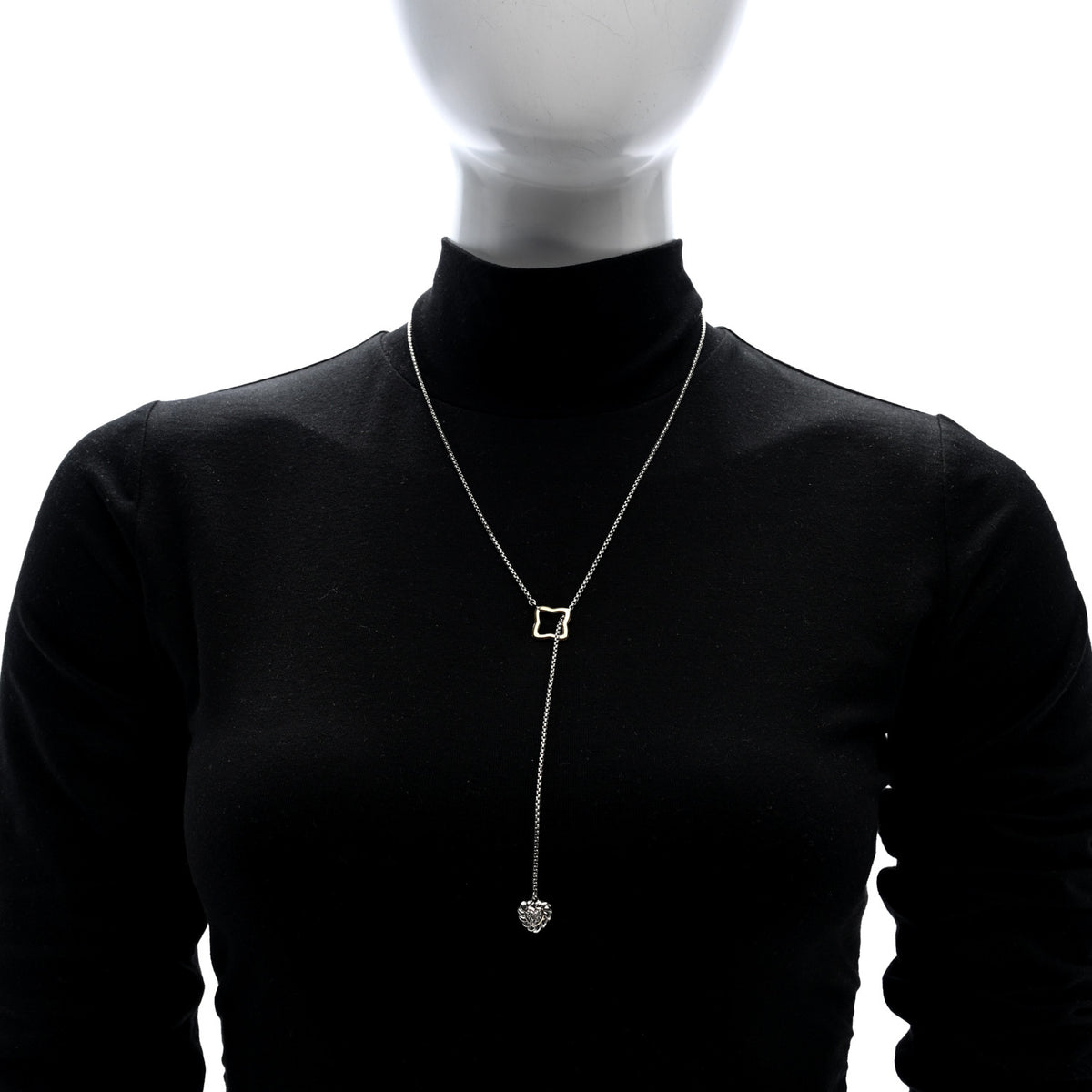 David Yurman Sterling Silver 18K Yellow Gold Diamond Cable Heart Lariat Necklace 2 of 5