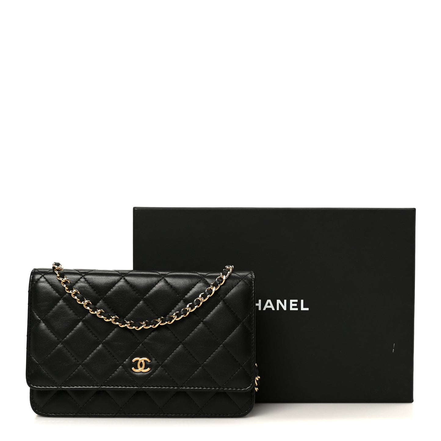 Lambskin Quilted Wallet On Chain WOC Black