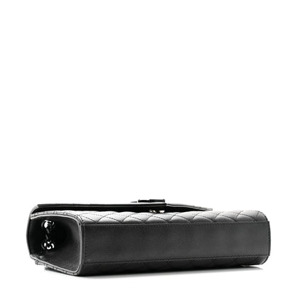 Saint Laurent Grain De Poudre Textured Mixed Matelasse Triquilt Medium Monogram Monochrome Satchel Black 4 of 11