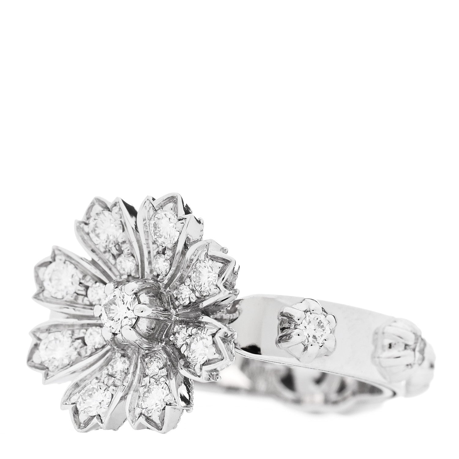 Gucci 18K White Gold Diamond Flora Ring 50 5.5 3 of 9