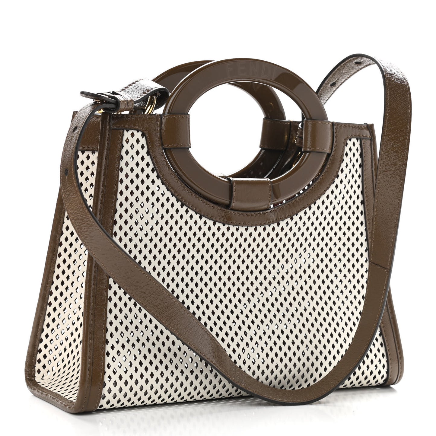 Vitello Liberty Glossy Lambskin Perforated Small Runaway Shopper Tote White Ice Rust Maya