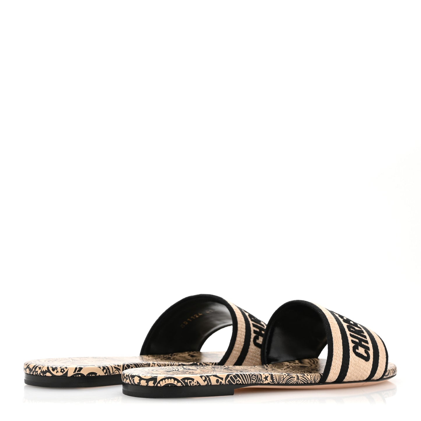 Straw Embroidered Dway Flat Slide Sandals 41 Natural Black