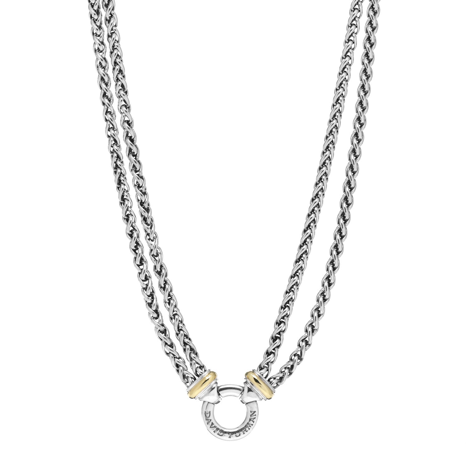 David Yurman Sterling Silver 18K Yellow Gold 8mm Double Wheat Chain Necklace 1 of 4