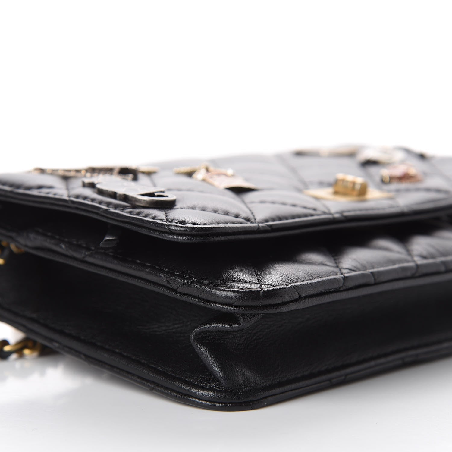 Chanel Aged Calfskin Quilted Lucky Charms 2.55 Reissue Wallet On Chain WOC Black 6 of 12