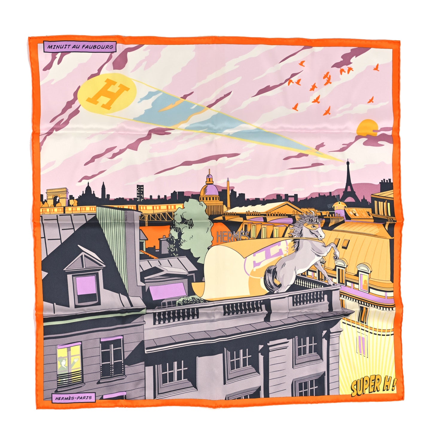 Silk Minuit Au Faubourg Scarf 70 Orange Gris Jaune