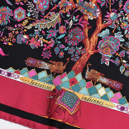 Hermes Silk Fantaisies Indiennes Pocket Square Framboise Noir Canard 3 of 8