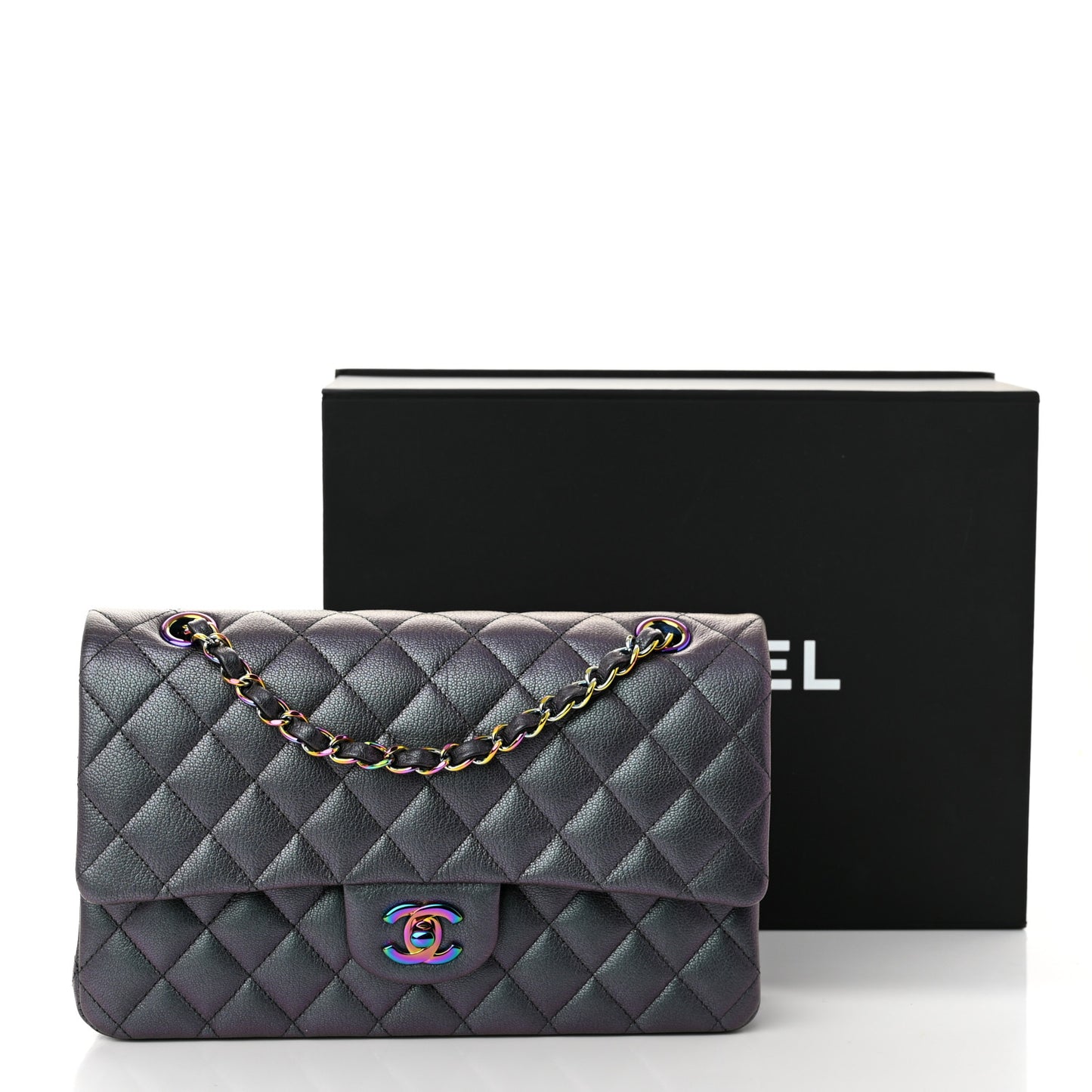 Iridescent Goatskin Quilted Medium Double Flap Purple