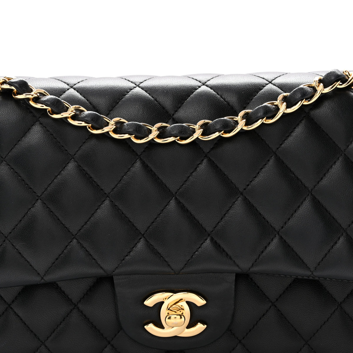 Lambskin Quilted Medium Double Flap Black