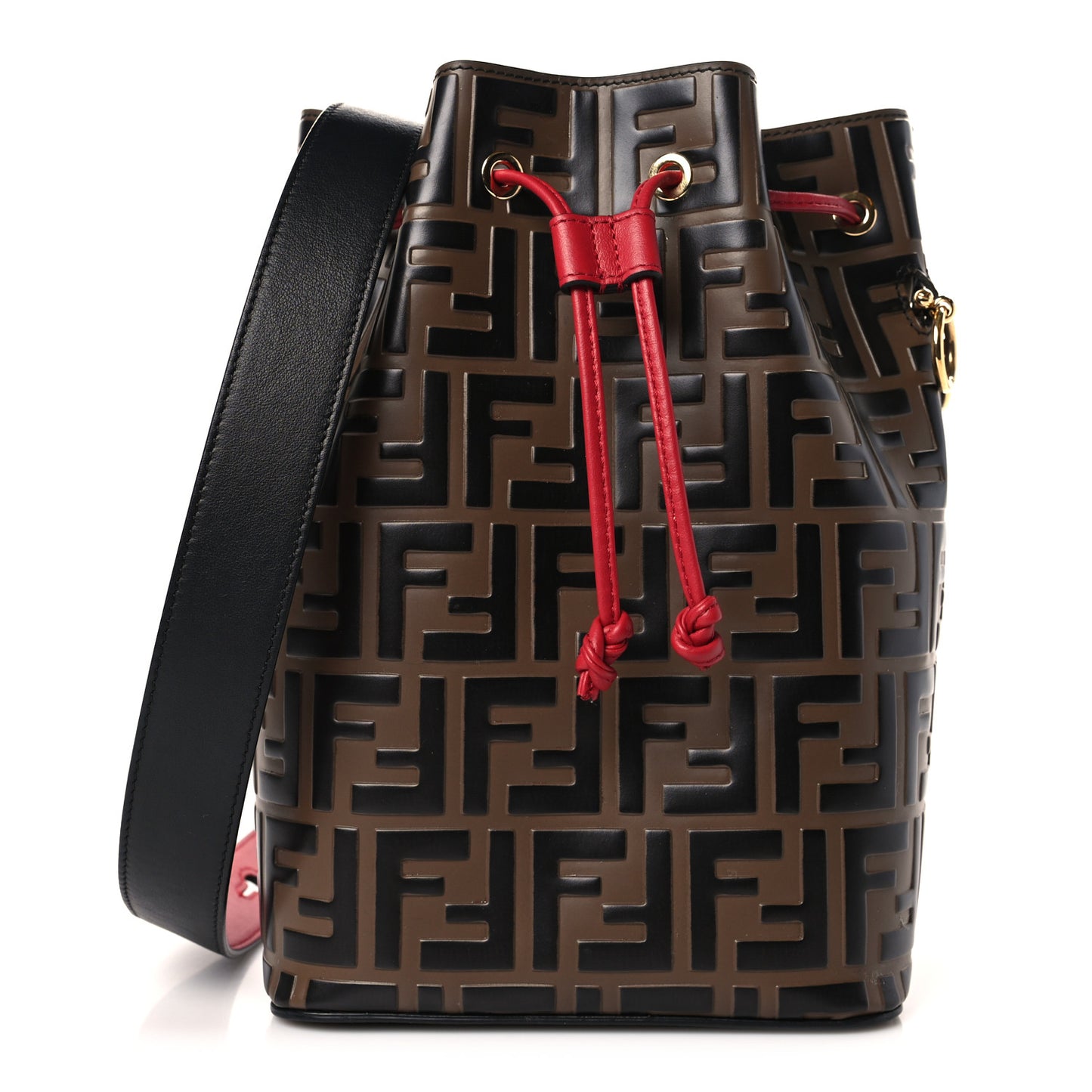 Vitello Grace F is Fendi Bi-Color FF 1974 Embossed Grande Mon Tresor Bucket Bag Maya Black Fragola