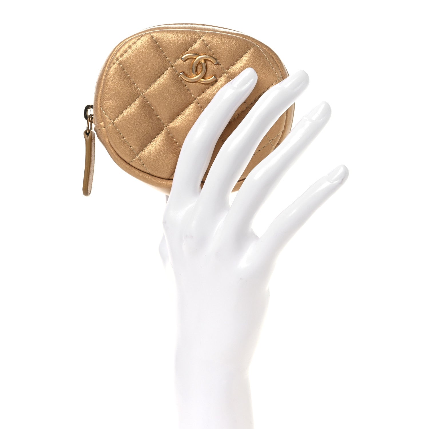 Chanel Metallic Lambskin Quilted Zip Around Classic Coin Purse Gold 2 of 11