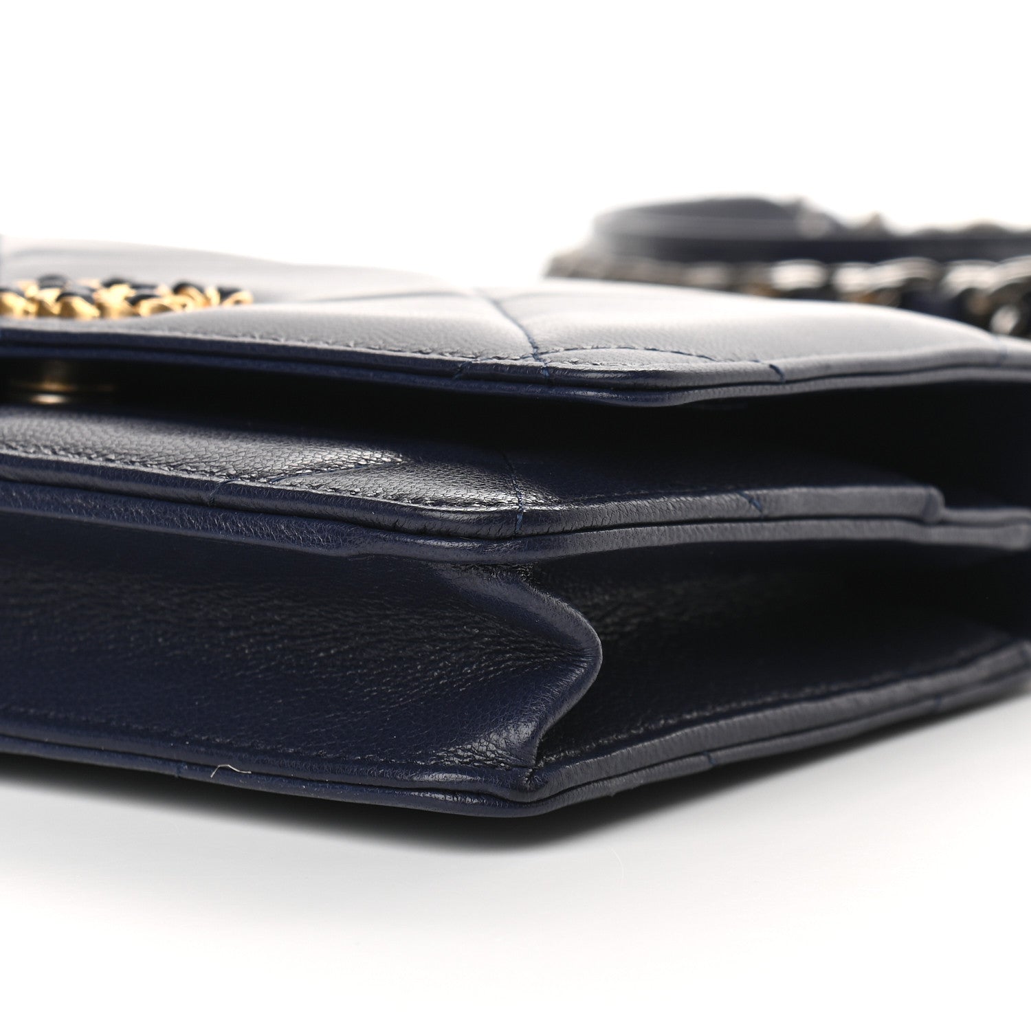 Chanel Shiny Goatskin Quilted Chanel 19 Wallet On Chain WOC Dark Blue 10 of 10