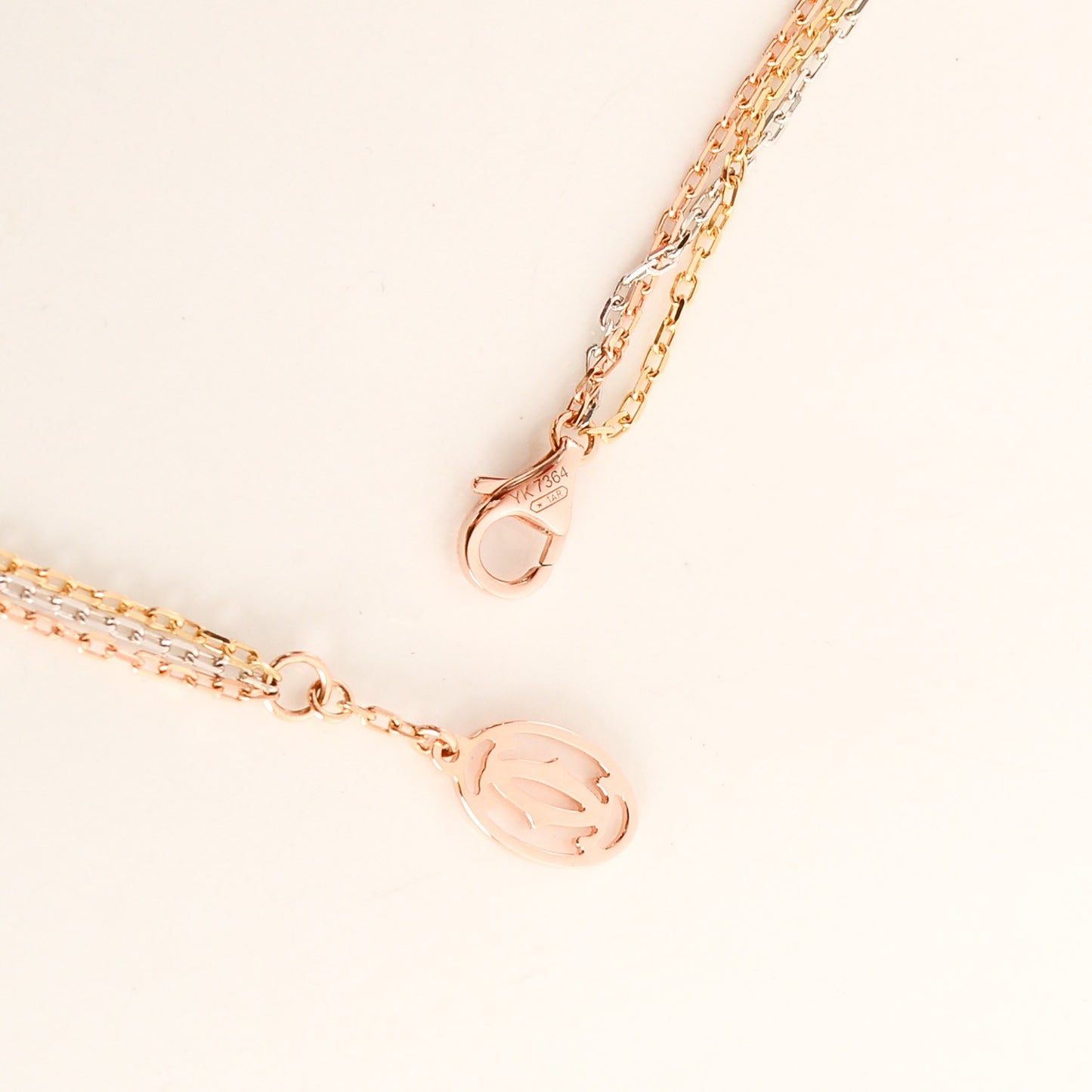 18K Pink Yellow White Gold Three Chain Necklace