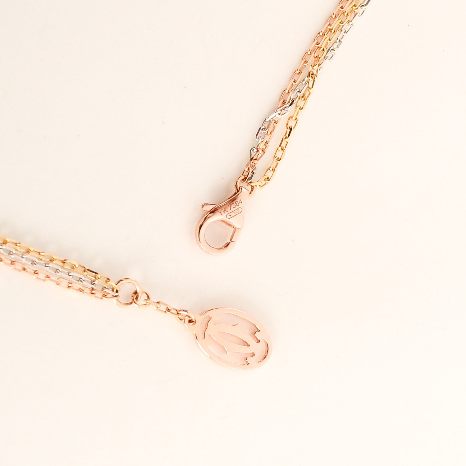 Cartier 18K Pink Yellow White Gold Three Chain Necklace 4 of 5