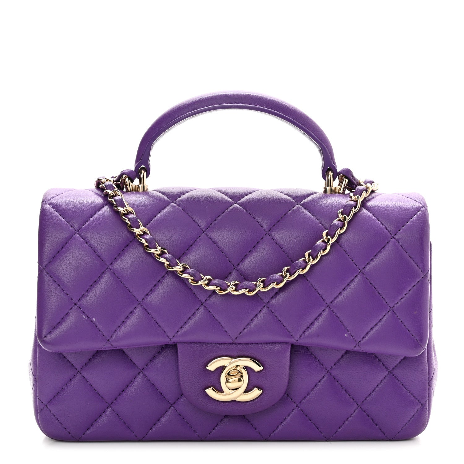 Chanel Lambskin Quilted Mini Top Handle Rectangular Flap Dark Purple 1 of 12