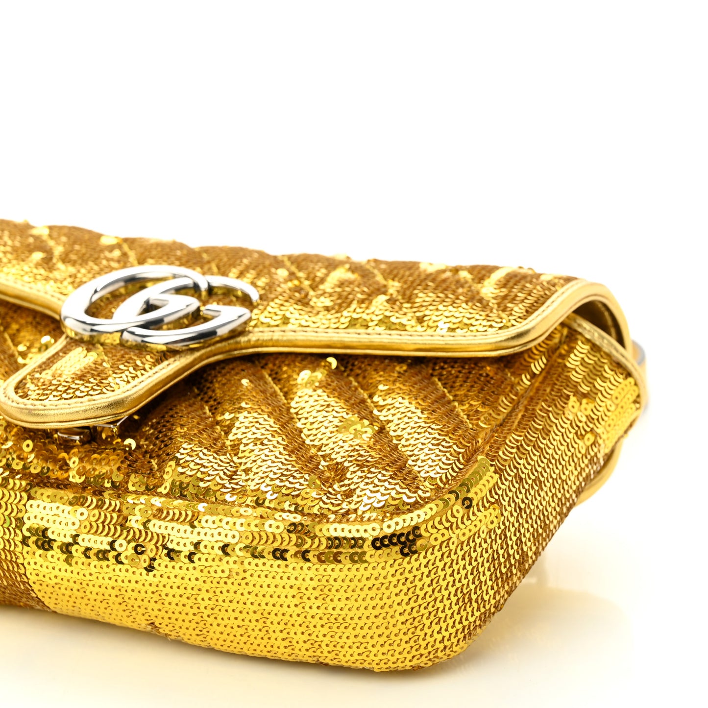 Sequin Matelasse Diagonal Mini GG Marmont Shoulder Bag Gold