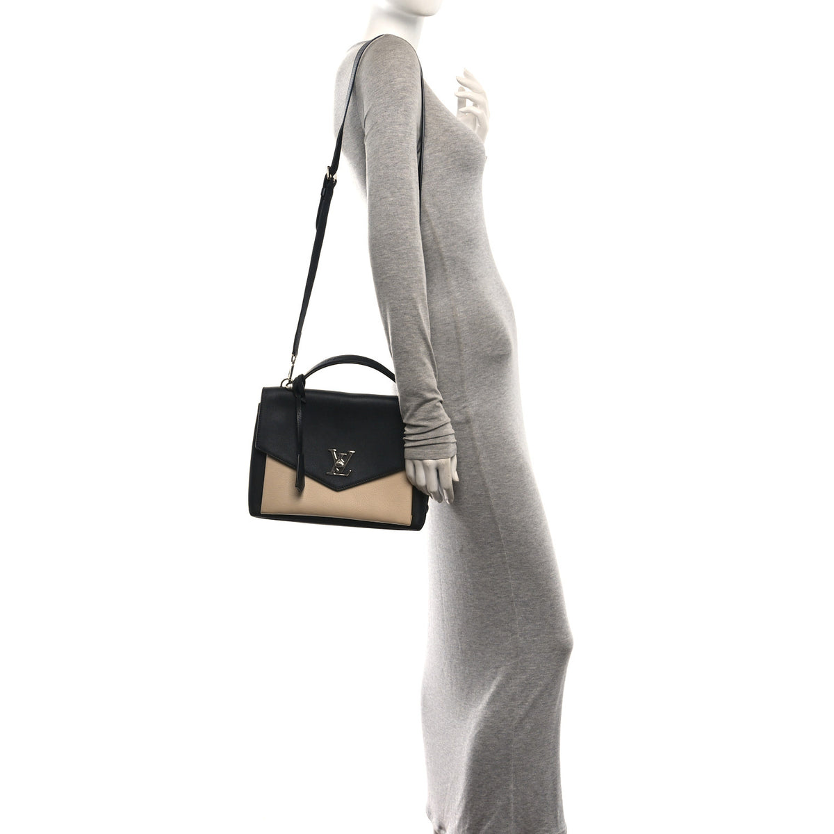 Soft Calfskin My Lockme Top Handle Vanille Black