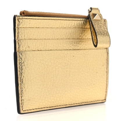 Valentino Garavani Metallic Pebbled Calfskin Rockstud Card Holder With Zipper Gold 6 of 16