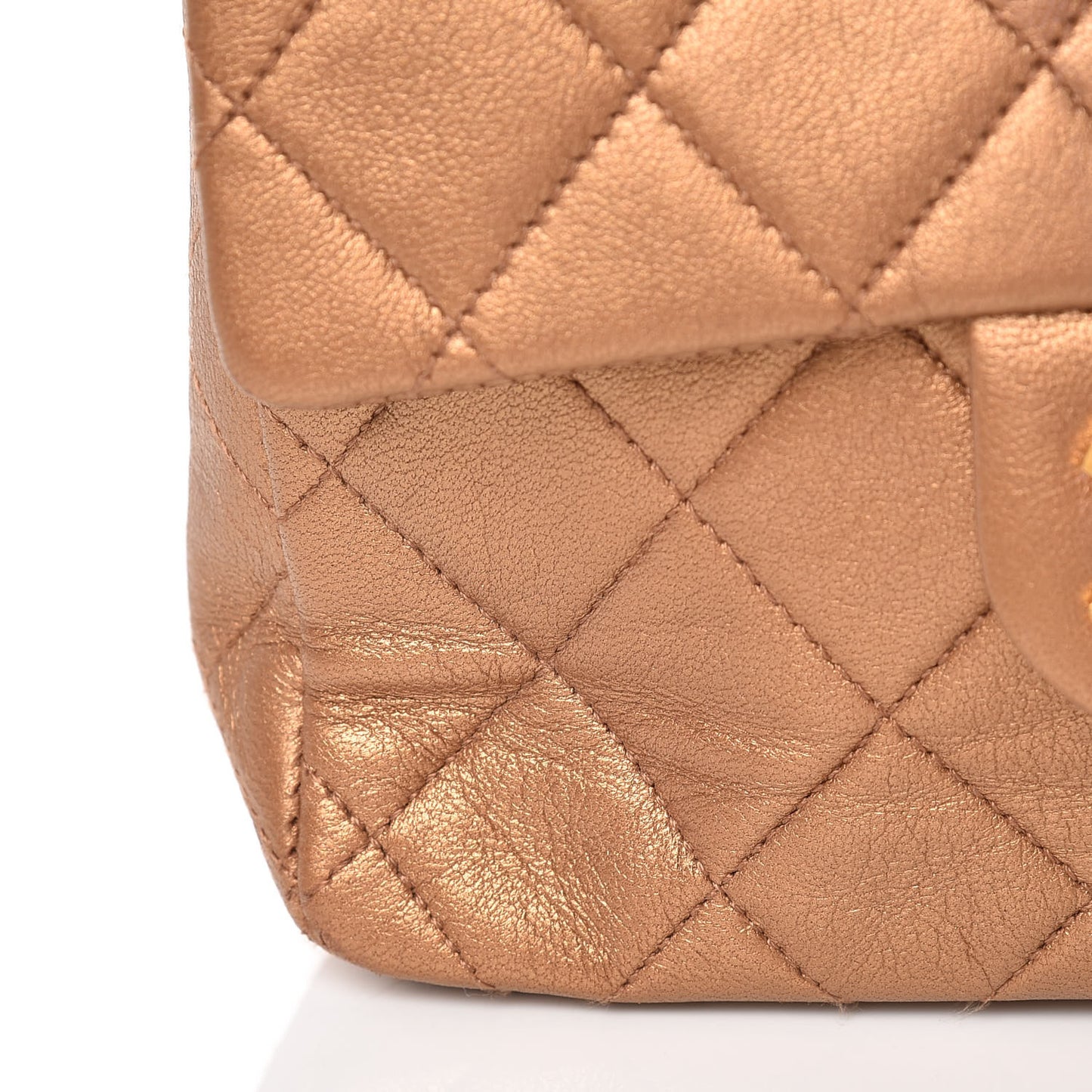 Metallic Lambskin Quilted Mini Square Flap Bronze