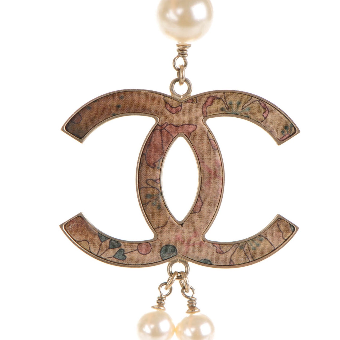 Pearl Enamel Silk CC Long Necklace Pink Gold