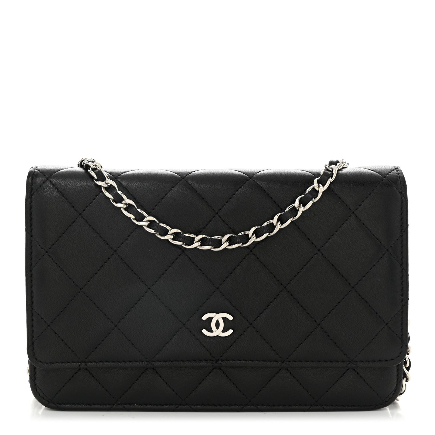 Lambskin Quilted Wallet On Chain WOC Black