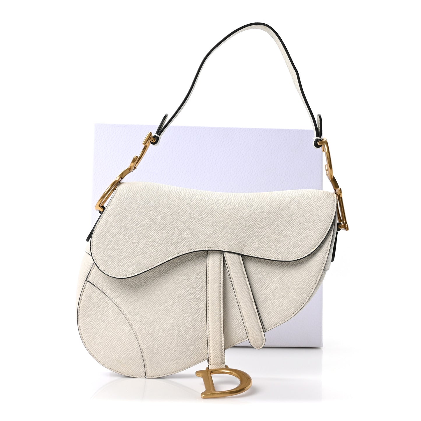 Grained Calfskin Saddle Bag White