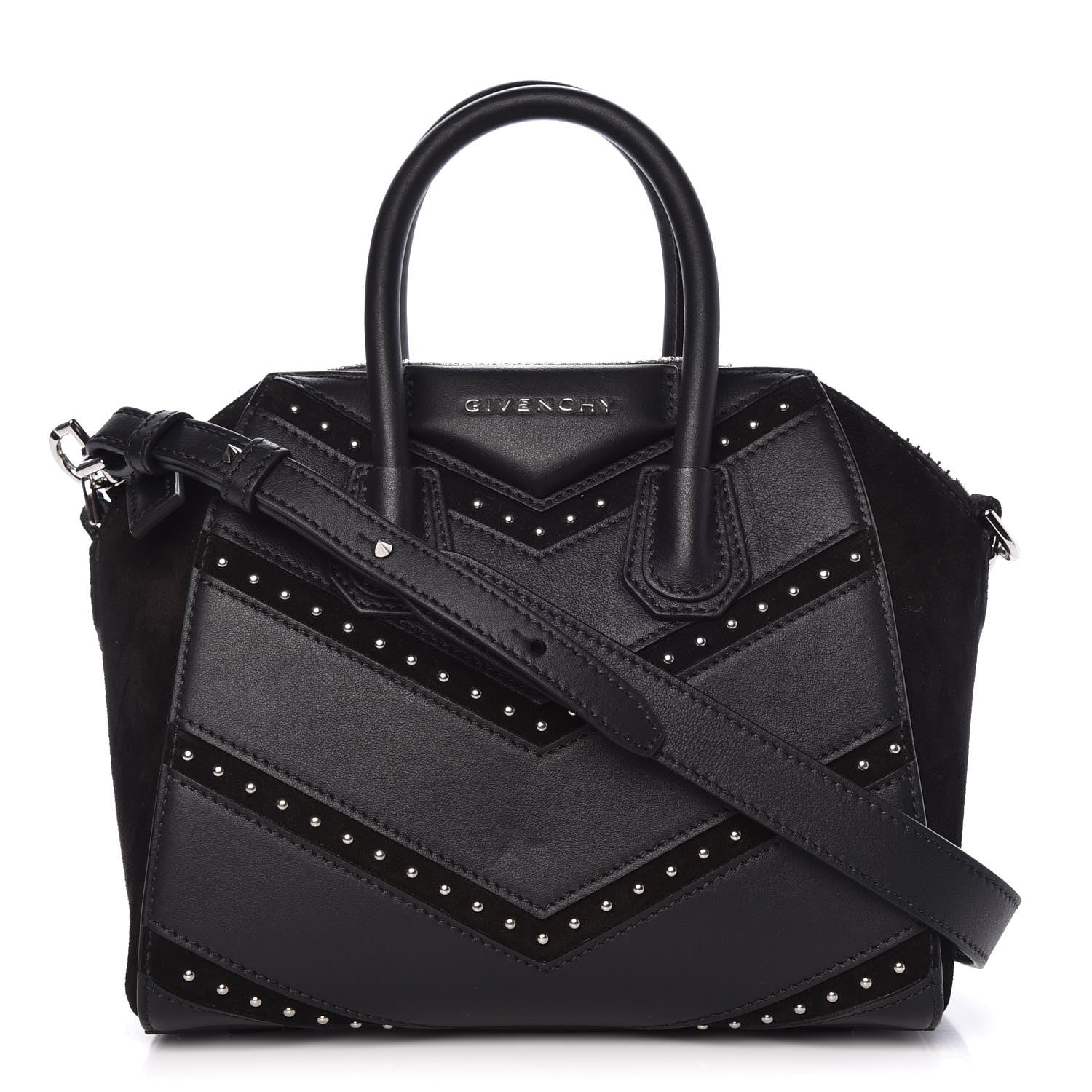 Givenchy Calfskin Suede Mini Studded Chevron Antigona Black 1 of 10
