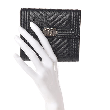 Chanel Caviar Chevron Quilted Boy Compact Wallet Black 2 of 9