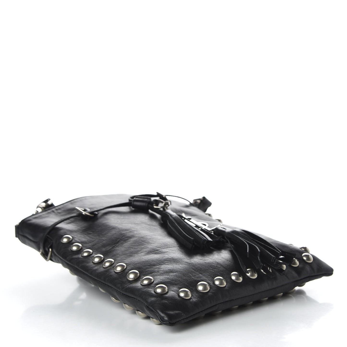 Calfskin Studded Monogram Flat Bucket Black