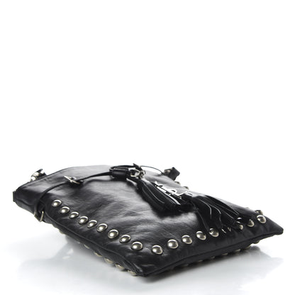Saint Laurent Calfskin Studded Monogram Flat Bucket Black 4 of 9