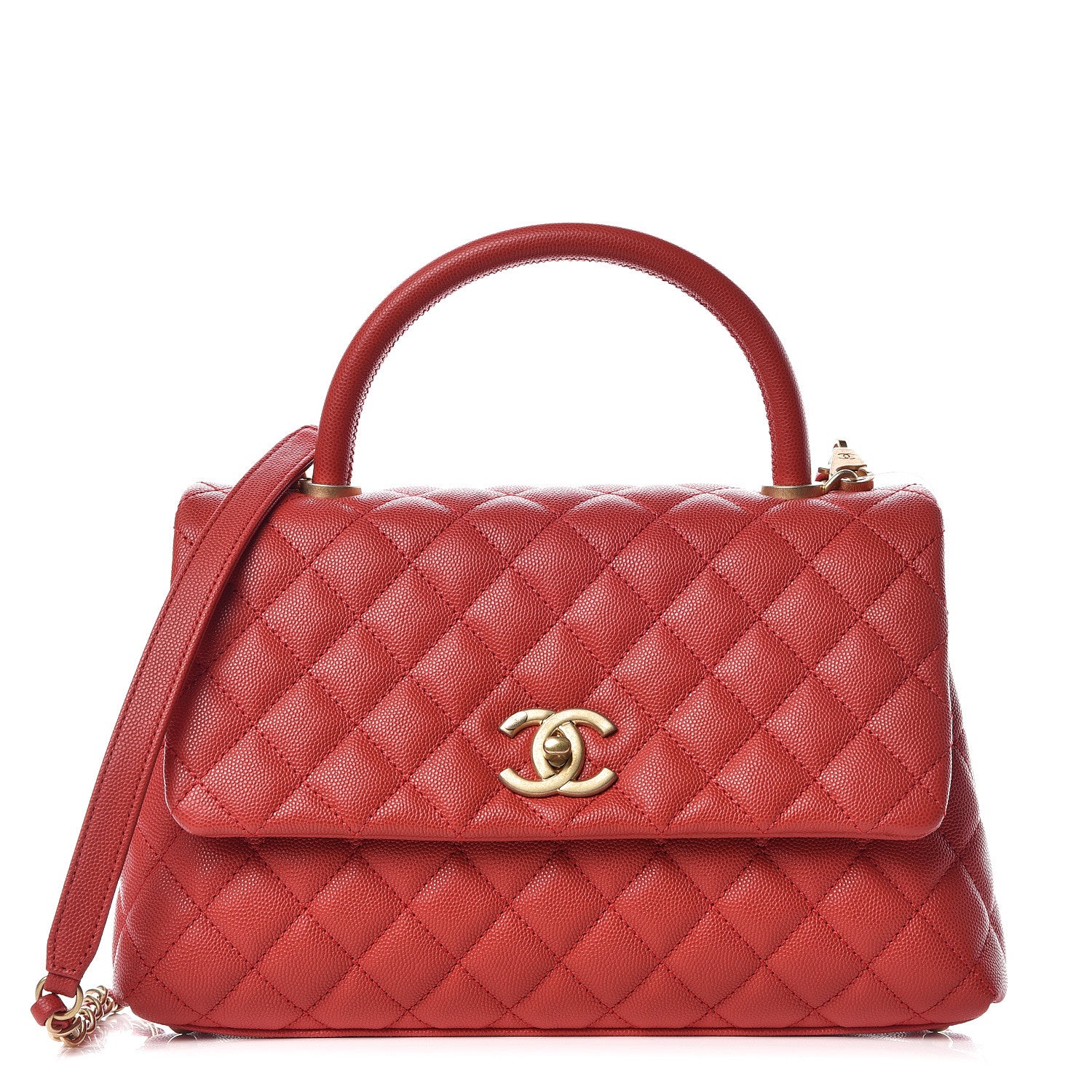Chanel Caviar Quilted Small Coco Handle Flap Red 1 of 9