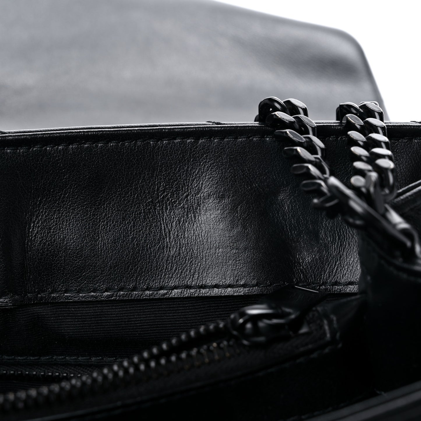 Calfskin Y Quilted Monogram MonochromeMedium Loulou Chain Satchel Black
