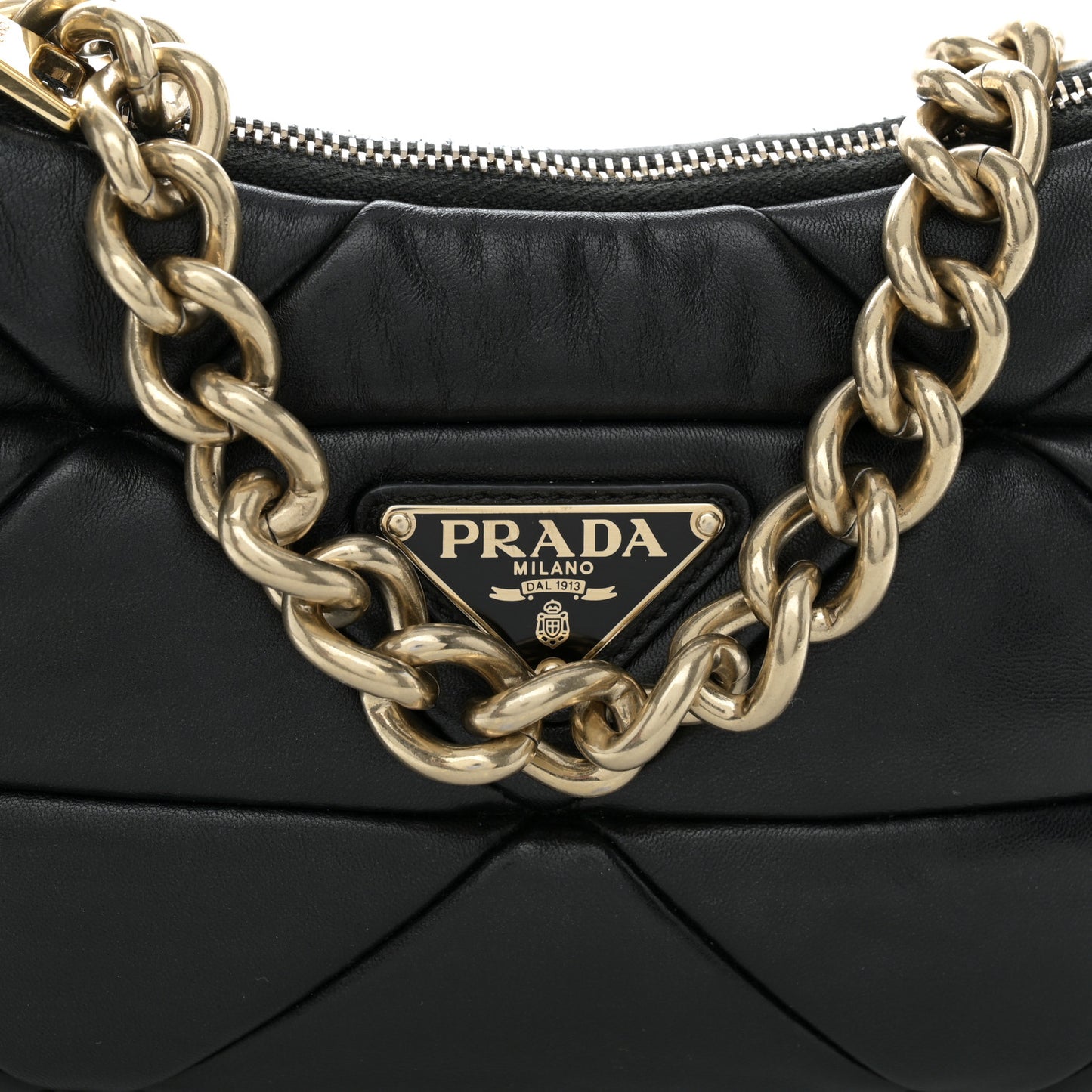 Nappa Re-Nylon Triangle Quilted Patchwork System Shoulder Bag Black