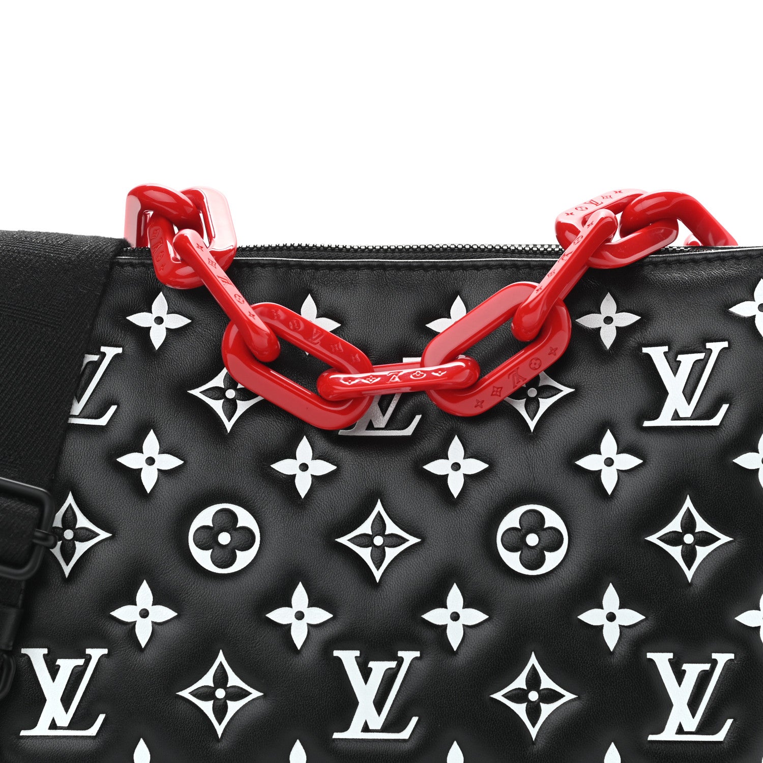 Louis Vuitton Lambskin Embossed Monogram Coussin PM Black White 7 of 9