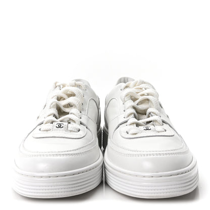 Chanel Calfskin Womens CC Sneakers 37.5 White 3 of 9