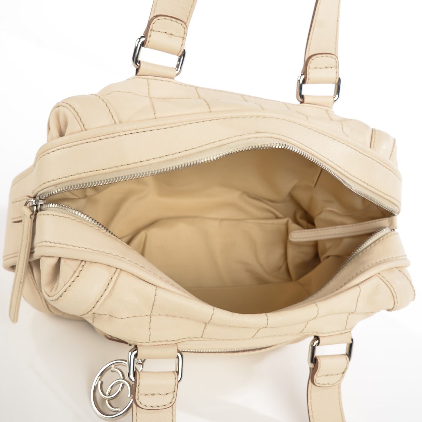 Calfskin Round Bowling Bag White