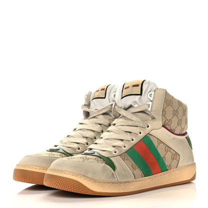 Gucci GG Monogram Nubuck Web Mens Screener High Top Sneakers 8 New Sand Dusty Milk Vintage Green 3 of 8