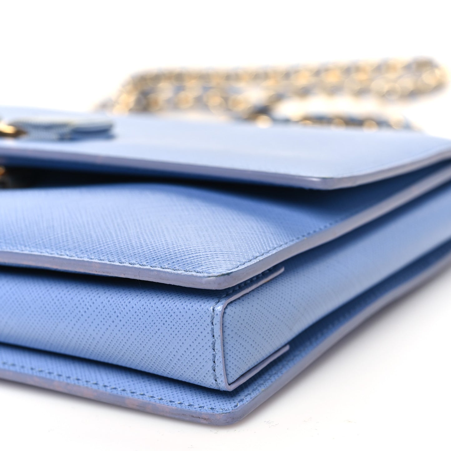 Hammered Calfskin Vara Bow Chain Crossbody Blue