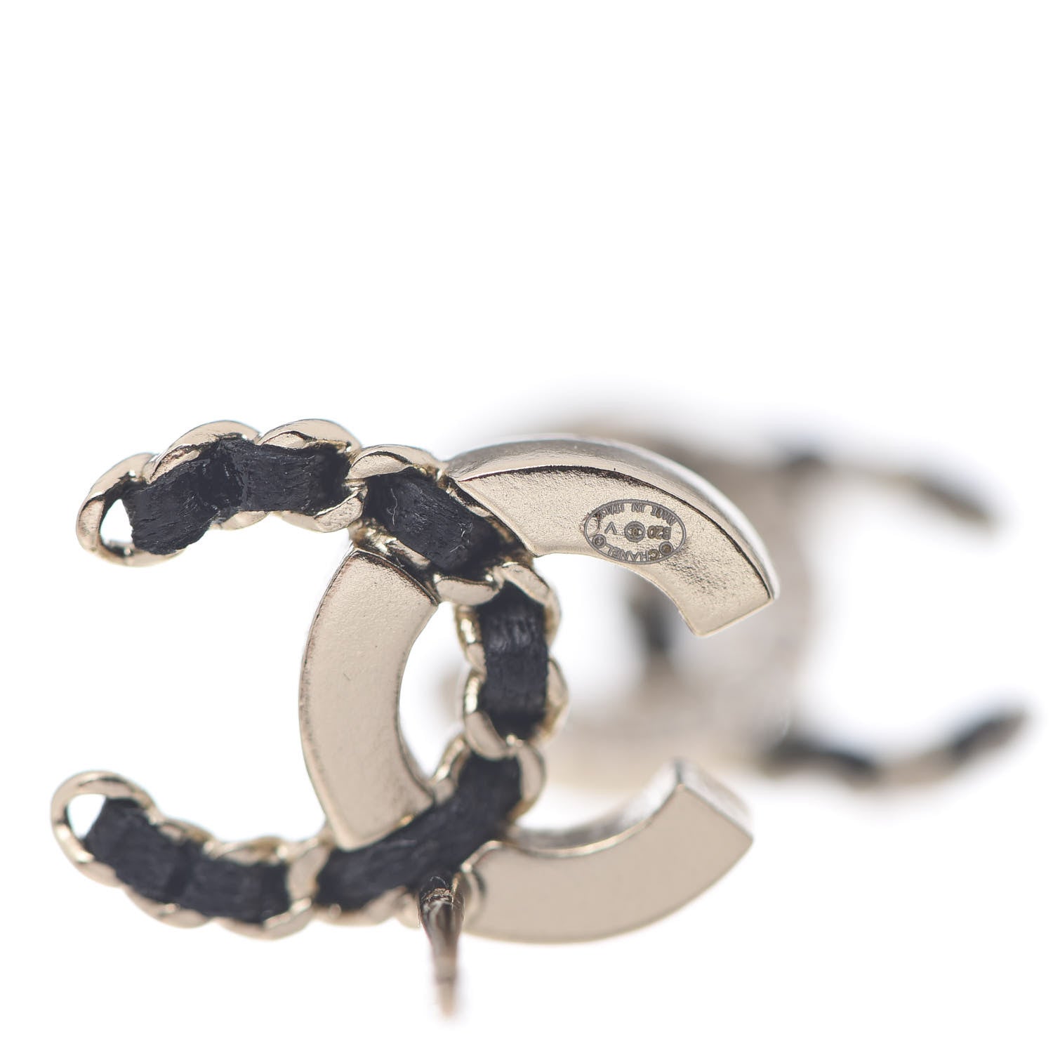 Chanel Crystal Baguette Lambskin Chain CC Vintage Allure Stud Earrings Black Gold 4 of 4