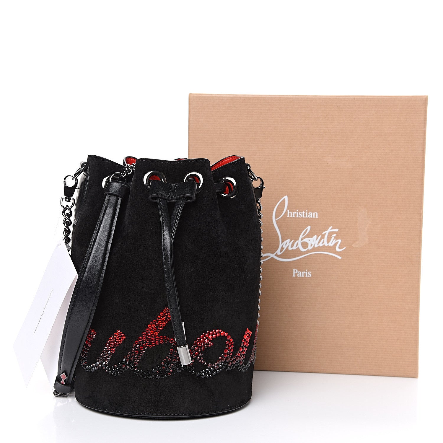 Christian Louboutin Suede Crystal Marie Jane Bucket Black Red 8 of 8