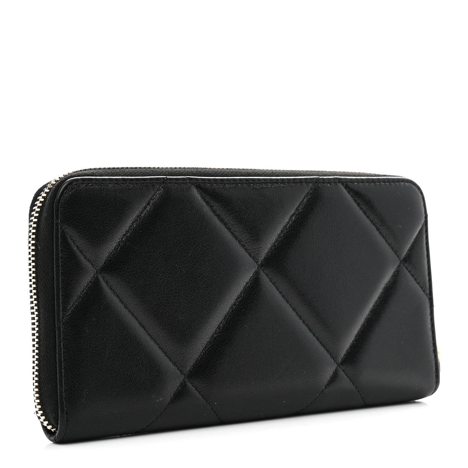 Chanel Shiny Goatskin Quilted Chanel 19 Long Zipped Around Wallet