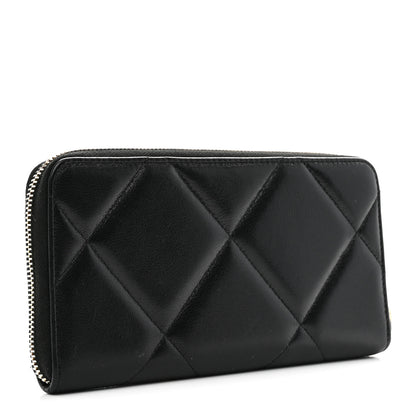 Chanel Shiny Goatskin Quilted Chanel 19 Long Zipped Around Wallet Black 3 of 9
