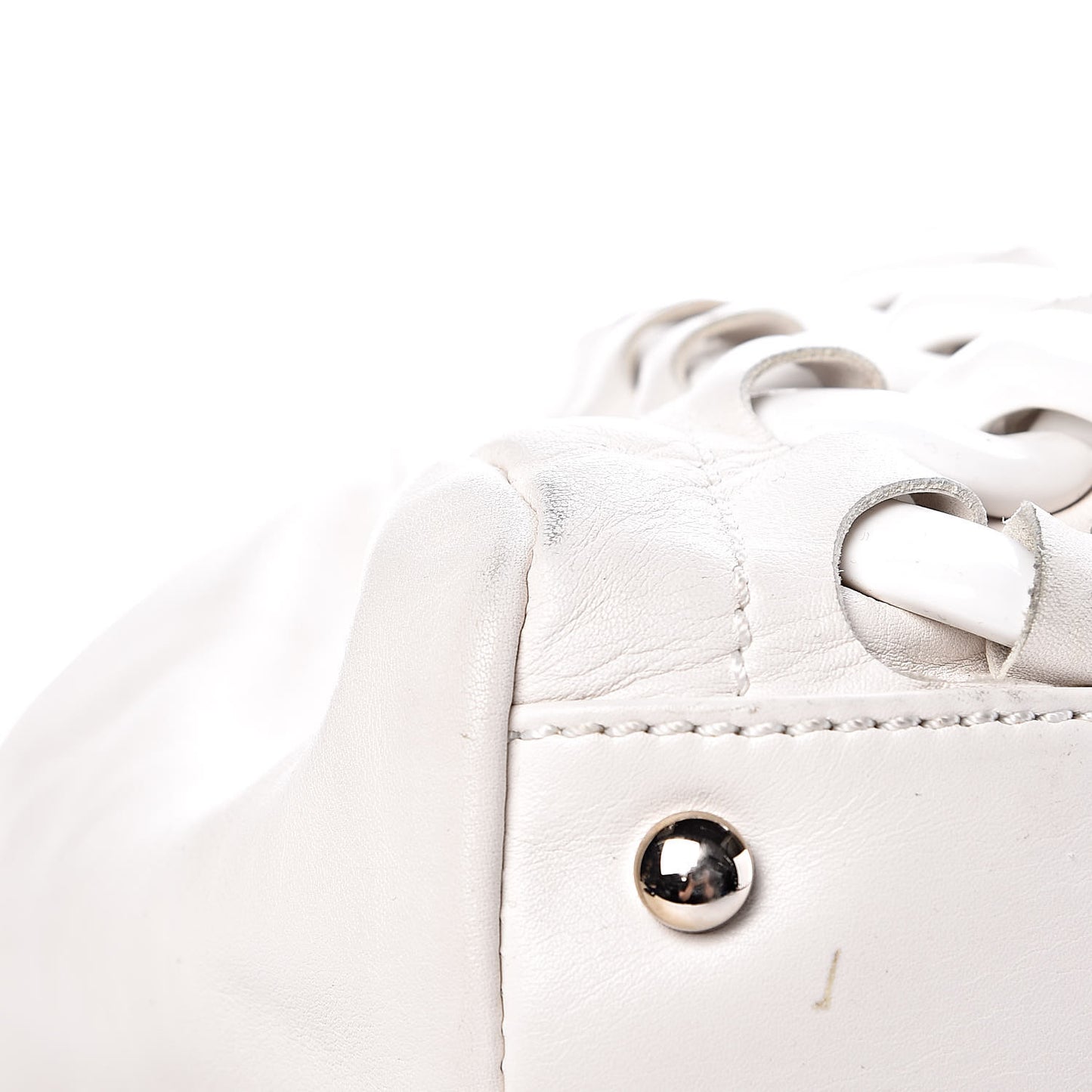 Calfskin Modern Chain Rhodoid East West Tote White