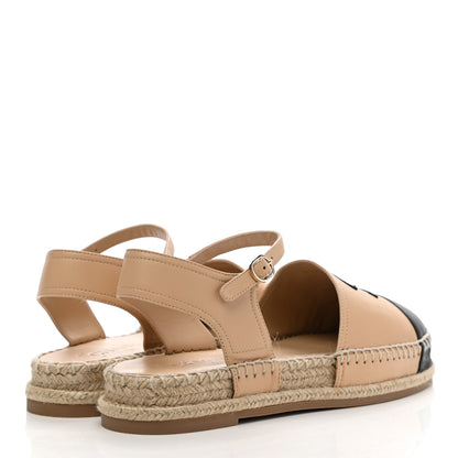 Chanel Lambskin Cap Toe CC Espadrille Sandals 40 Beige Black 4 of 10