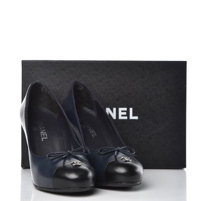 Chanel Lambskin Cap Toe CC Pumps 38.5 Marine Fonce Black 12 of 12