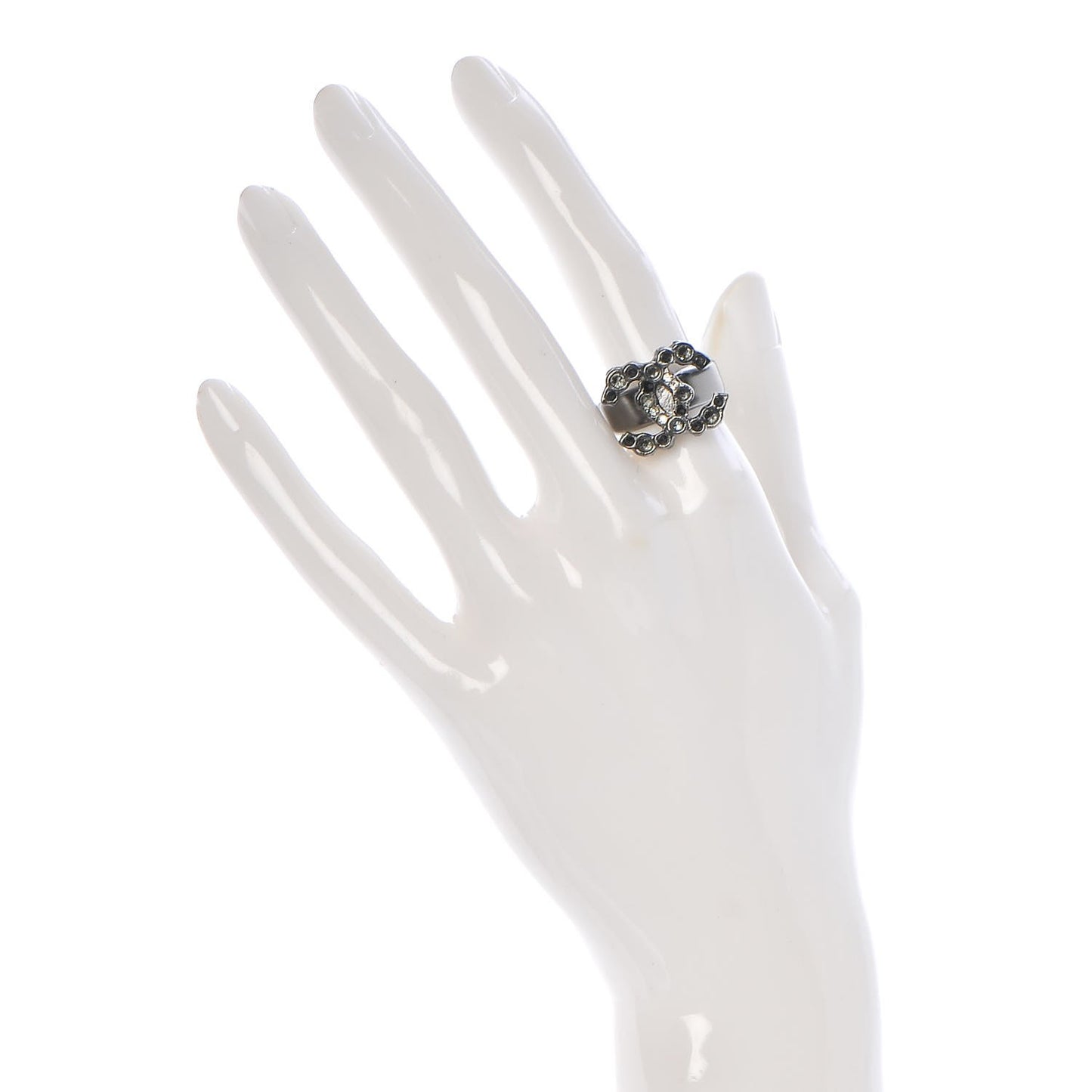 Ruthenium Crystal CC Logo Ring 6