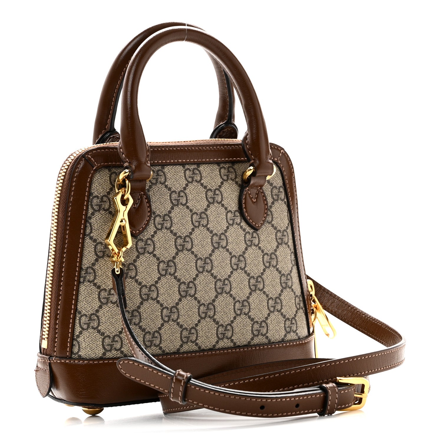 Gucci GG Supreme Monogram Azalea Calfskin Mini Horsebit 1955 Top Handle Bag Beige Ebony Brown Sugar 3 of 13