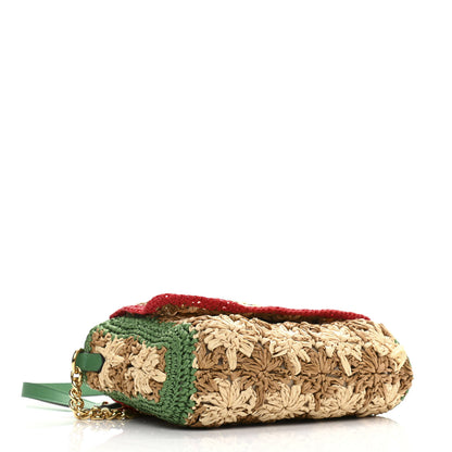 Gucci Raffia Azalea Calfskin Crochet Flower Small GG Marmont Shoulder Bag Natural Ecru Green Red New Shamarock 4 of 10