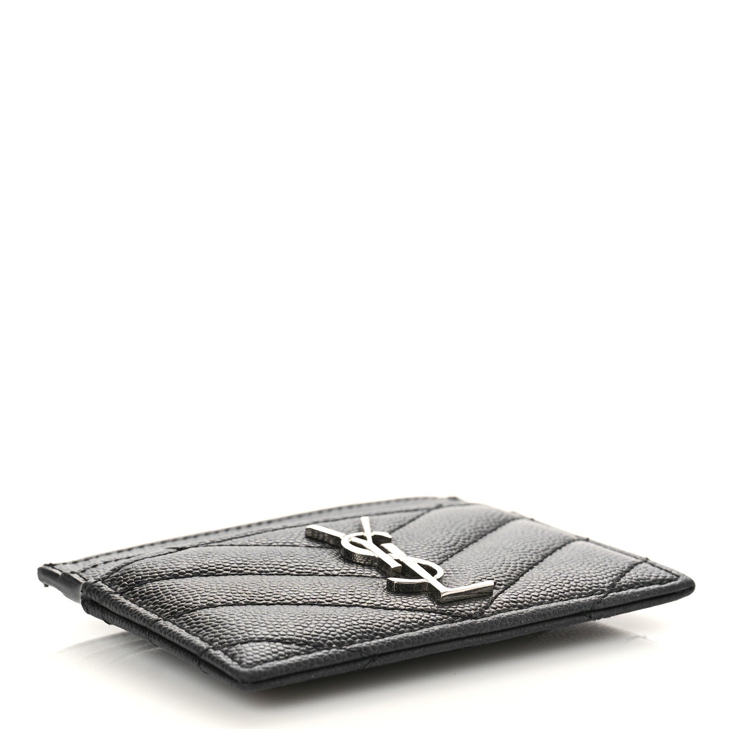 Saint Laurent Grain De Poudre Matelasse Chevron Monogram Credit Card Case Black 4 of 8